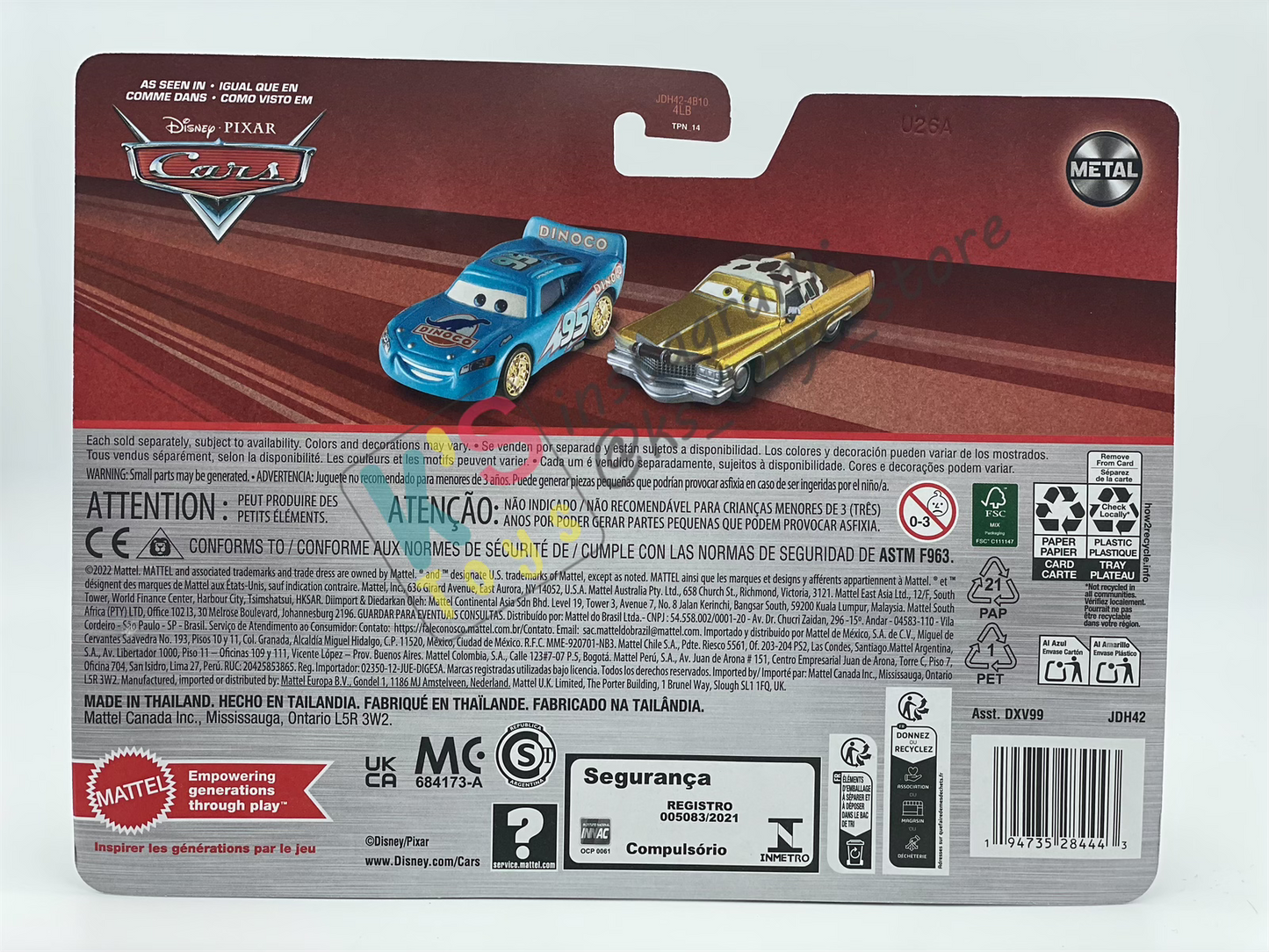 Disney Pixar Cars 1:55 by Mattel 2-Pack BLING BLING LIGHTNING MCQUEEN AND TEX DINOCO - 2025 RE-RELEASED - BNIP