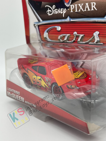 DISNEY PIXAR CARS BY MATTEL 1:55, LIGHTNING MCQUEEN WITH CONE - BNIP
