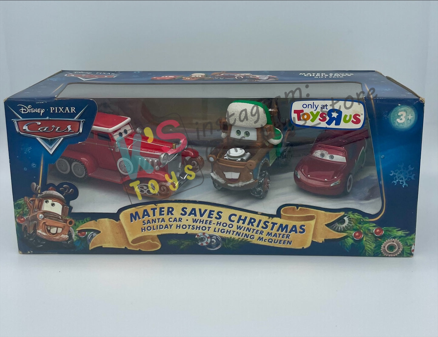GIFT SET Disney Pixar Cars by MATTEL, EXCLUSIVE 3 PACK MATER SAVES CHRISTMAS ONLY AT TOYRUS - SANTA CAR, WHEE-HOO WINTER MATER, AND HOLIDAY HOTSHOT LIGHTNING MCQUEEN - BNIP
