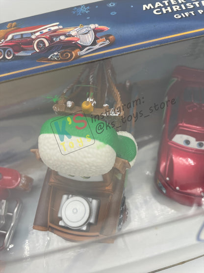 GIFT SET Disney Pixar Cars by MATTEL, EXCLUSIVE 3 PACK MATER SAVES CHRISTMAS ONLY AT TOYRUS - SANTA CAR, WHEE-HOO WINTER MATER, AND HOLIDAY HOTSHOT LIGHTNING MCQUEEN - BNIP