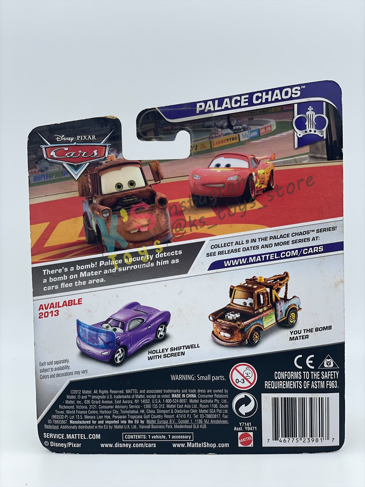 DISNEY PIXAR CARS 1:55 BY MATTEL,  "HOLLEY SHIFTWELL WITH SCREEN" - PALACE CHAOS SERIES - BNIP