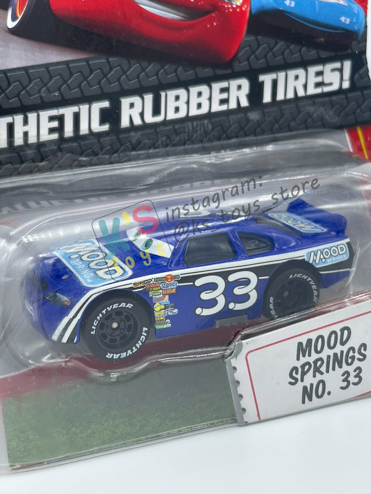 DISNEY PIXAR CARS 1:55 BY MATTEL, "MOOD SPRINGS NO. 33" SYNTHETIC RUBBER TIRES SERIES - BNIP