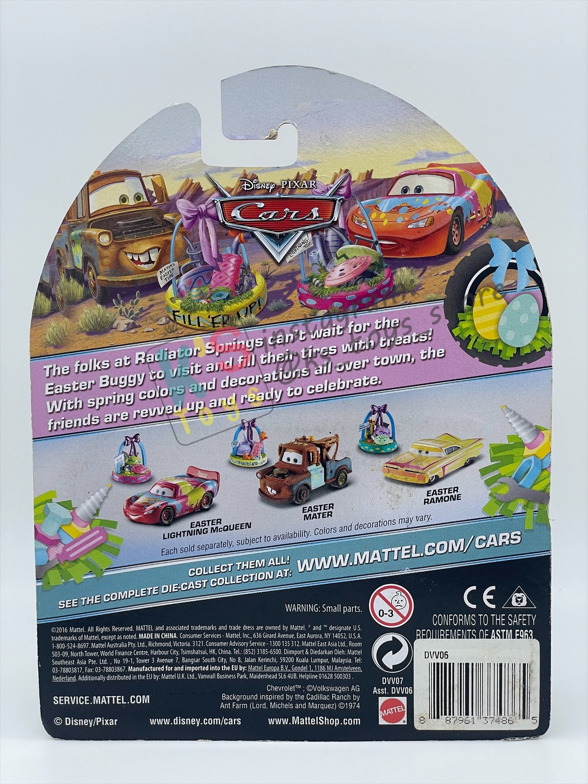 DISNEY PIXAR CARS 1:55 BY MATTEL, "EASTER BUGGY WITH BASKET" EASTER SERIES - BNIP