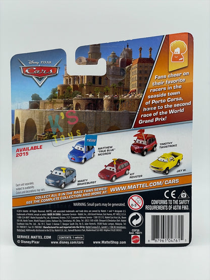 DISNEY PIXAR CARS 1:55 BY MATTEL, "KIT REVSTER" RACE FANS - BNIP