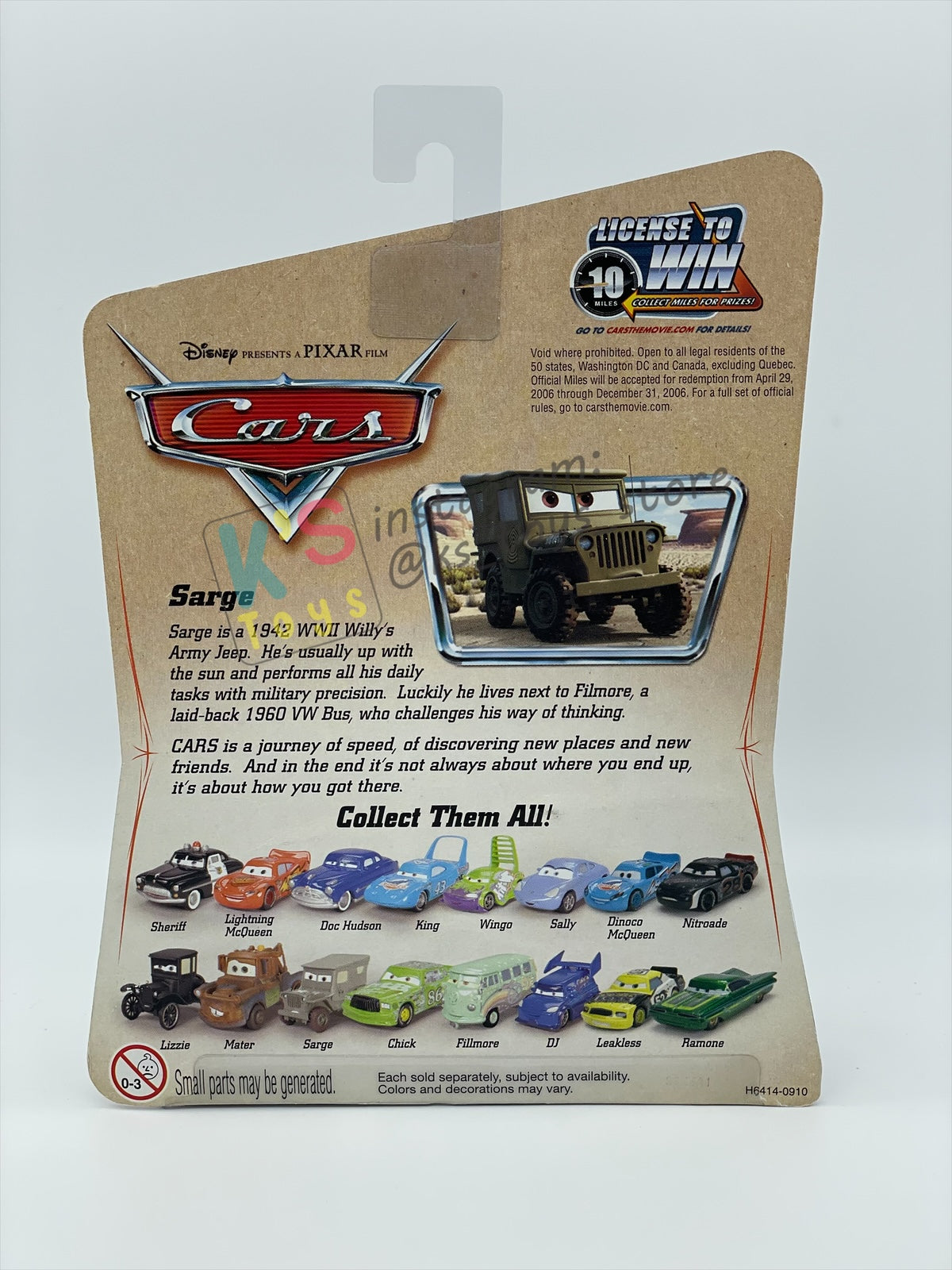DISNEY PIXAR CARS 1:55 BY MATTEL, SARGE - FIRST RELEASED CARS SERIES - BNIP
