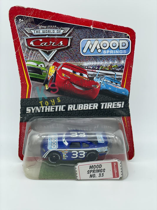 DISNEY PIXAR CARS 1:55 BY MATTEL, "MOOD SPRINGS NO. 33" SYNTHETIC RUBBER TIRES SERIES - BNIP NOT IN MINT CONDITION