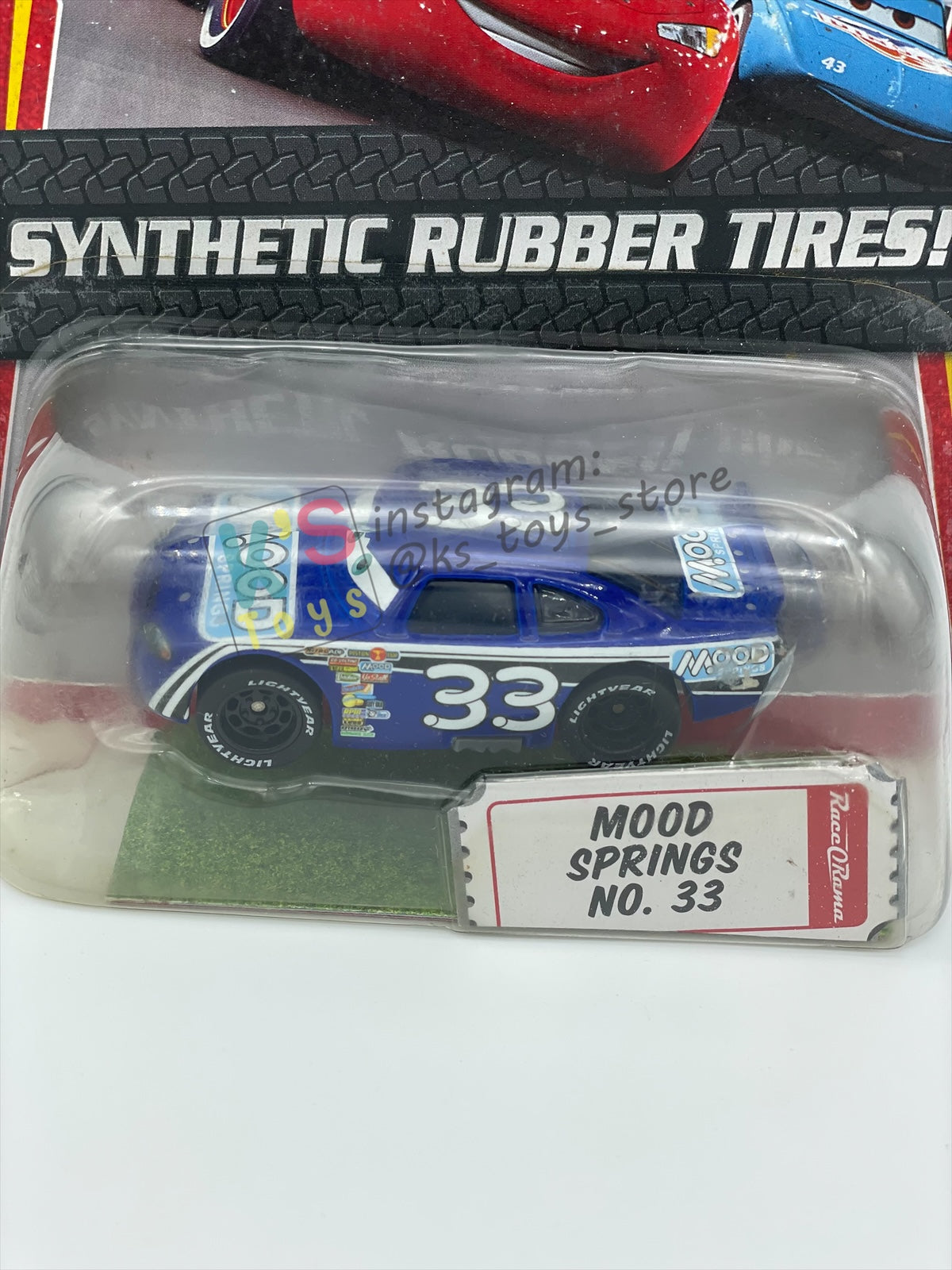 DISNEY PIXAR CARS 1:55 BY MATTEL, "MOOD SPRINGS NO. 33" SYNTHETIC RUBBER TIRES SERIES - BNIP NOT IN MINT CONDITION