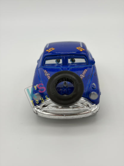 PRE-OWNED / LOOSE DISNEY PIXAR CARS - "FABULOUS HUDSON HORNET WITH TIRE" - FUNNY FLASHBACK - GOOD CONDITION