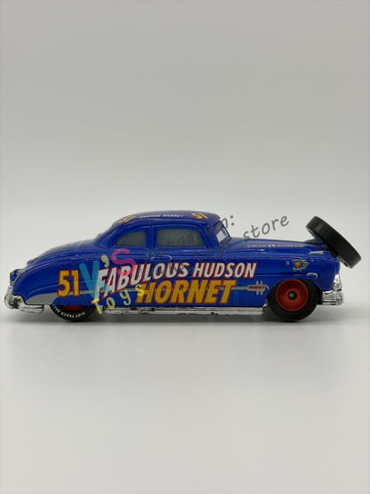 PRE-OWNED / LOOSE DISNEY PIXAR CARS - "FABULOUS HUDSON HORNET WITH TIRE" - FUNNY FLASHBACK - GOOD CONDITION