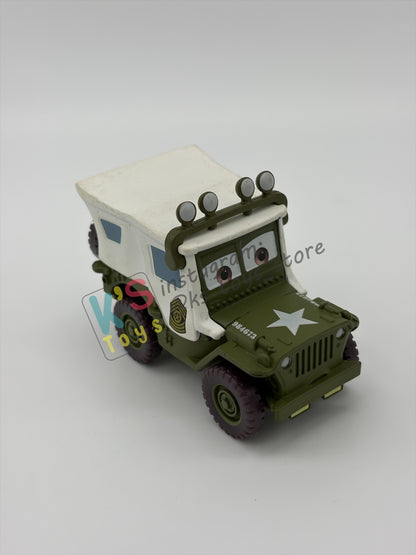 PRE-OWNED / LOOSE DISNEY PIXAR CARS - "SARGE WITH ROOF LIGHTS" - MATER SAVES CHRISTMAS - GOOD CONDITION