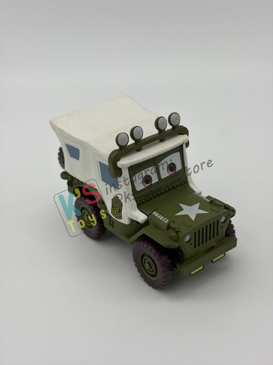 PRE-OWNED / LOOSE DISNEY PIXAR CARS - "SARGE WITH ROOF LIGHTS" - MATER SAVES CHRISTMAS - GOOD CONDITION