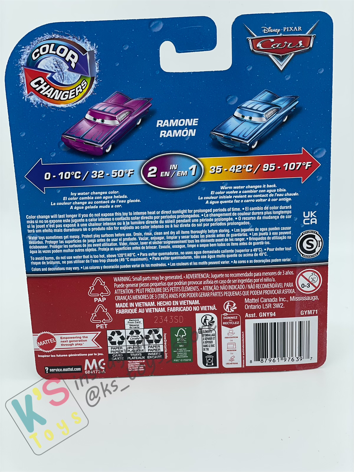 COLOR CHANGERS Disney Pixar Cars by MATTEL, RAMONE (BLUE/PURPLE) - 2023 NEW RELEASE  - BNIP