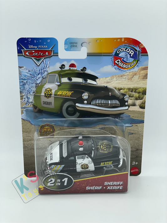 COLOR CHANGERS Disney Pixar Cars by MATTEL, RACE AND RESCUE SHERIFF (OLIVE GREEN / BLACK) - 2025 NEW RELEASE - BNIP