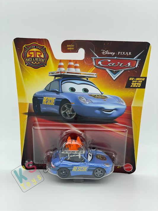 DISNEY PIXAR CARS BY MATTEL - "RACE AND RESCUE SALLY" 2025 NEW RELEASE RACE & RESCUE SERIES - BNIP