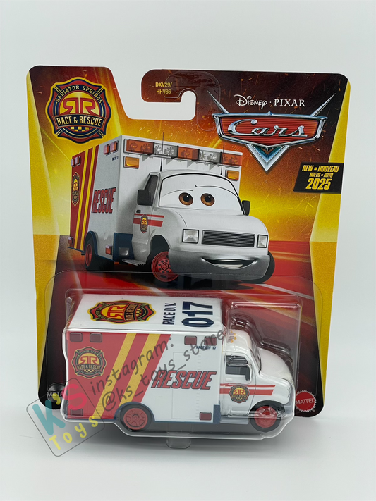 DISNEY PIXAR CARS BY MATTEL - "MORGAN MARTINS RACE AND RESCUE" 2025 NEW RELEASE RACE & RESCUE SERIES - BNIP