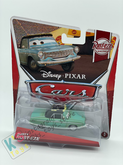 DISNEY PIXAR CARS 1:55 BY MATTEL, RUSTY RUST-EZE - RUSTEZE RACING SERIES - BNIP