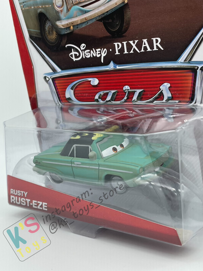 DISNEY PIXAR CARS 1:55 BY MATTEL, RUSTY RUST-EZE - RUSTEZE RACING SERIES - BNIP