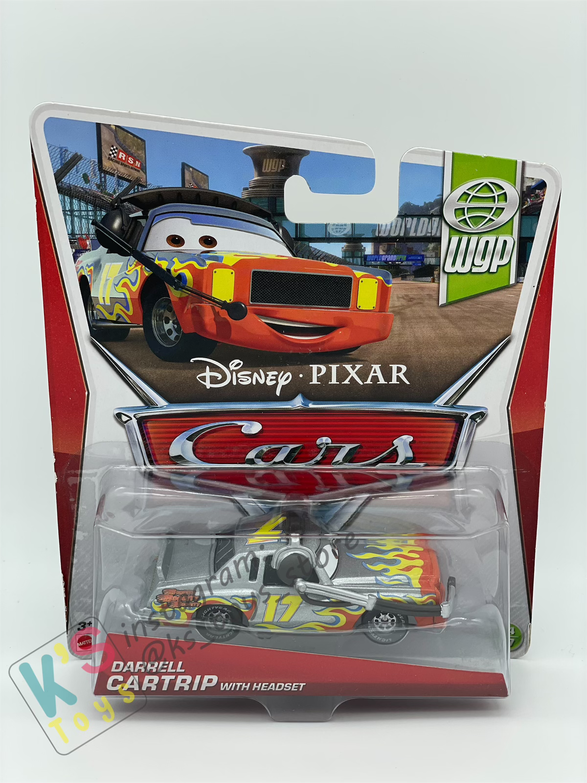 DISNEY PIXAR CARS BY MATTEL, DARRELL CARTRIP WITH HEADSET - WGP SERIES - BNIP