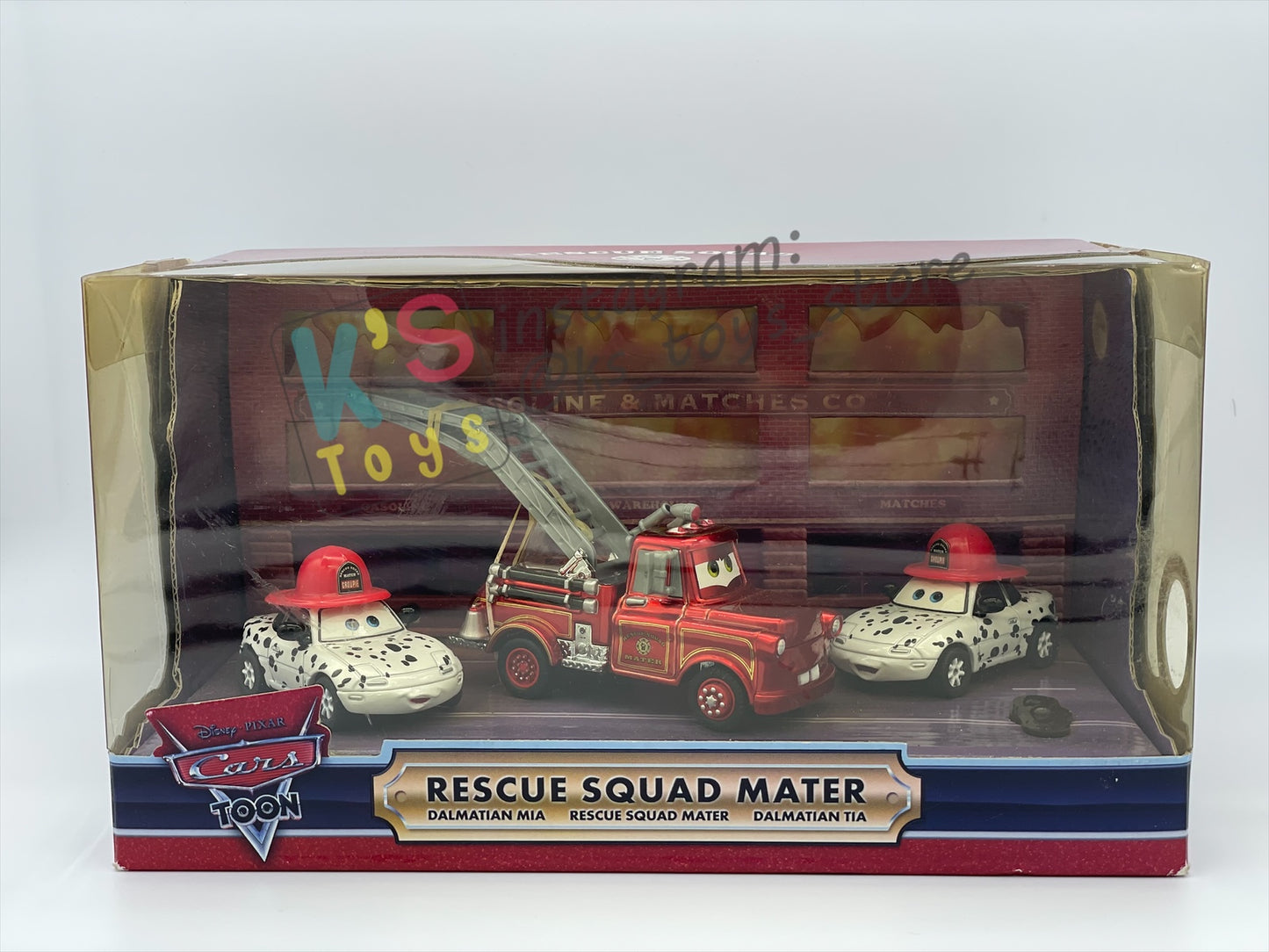 DISNEY PIXAR CARS BY MATTEL - EXCLUSIVE SDCC 2009 CARS TOON RESCUE SQUAD MATER 3-PACK GIFT SET "RESCUE SQUAD MATER, DALMATIAN MIA AND DALMATIAN TIA" - BNIB - READ DESCRIPTION!!!!