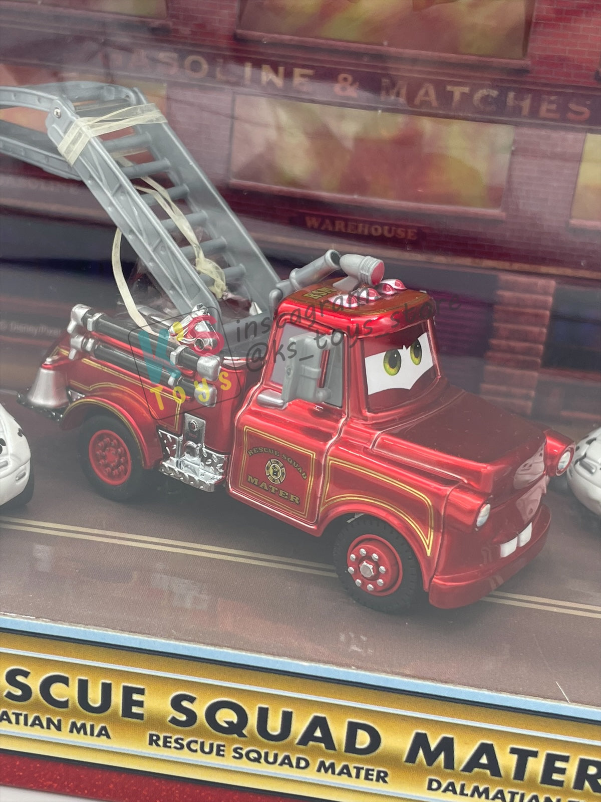DISNEY PIXAR CARS 1:55 BY MATTEL - EXCLUSIVE SDCC 2009 CARS TOON RESCUE SQUAD MATER 3-PACK GIFT SET "RESCUE SQUAD MATER, DALMATIAN MIA AND DALMATIAN TIA" - BNIB