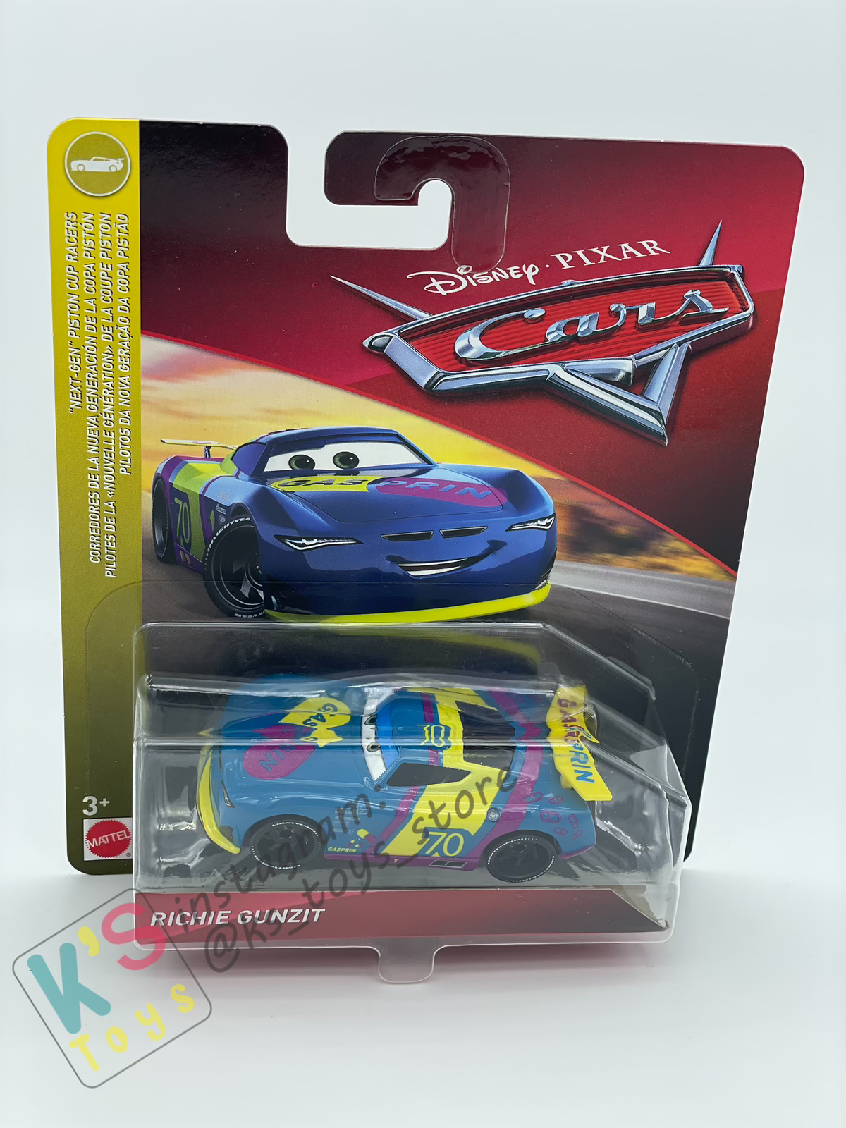 DISNEY PIXAR CARS BY MATTEL, RICHIE GUNZIT - NEXT-GEN PISTON CUP - BNIP