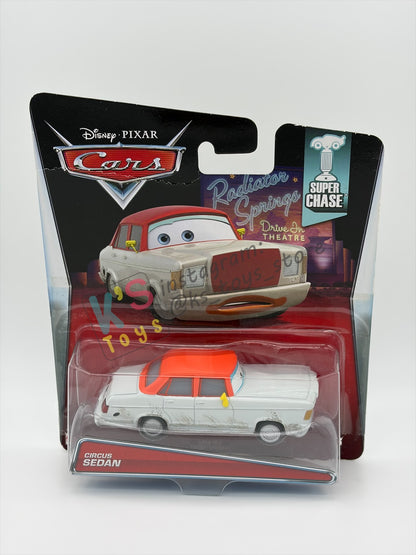 DISNEY PIXAR CARS BY MATTEL 1:55, "CIRCUS SEDAN" - SUPER CHASE SERIES - BNIP