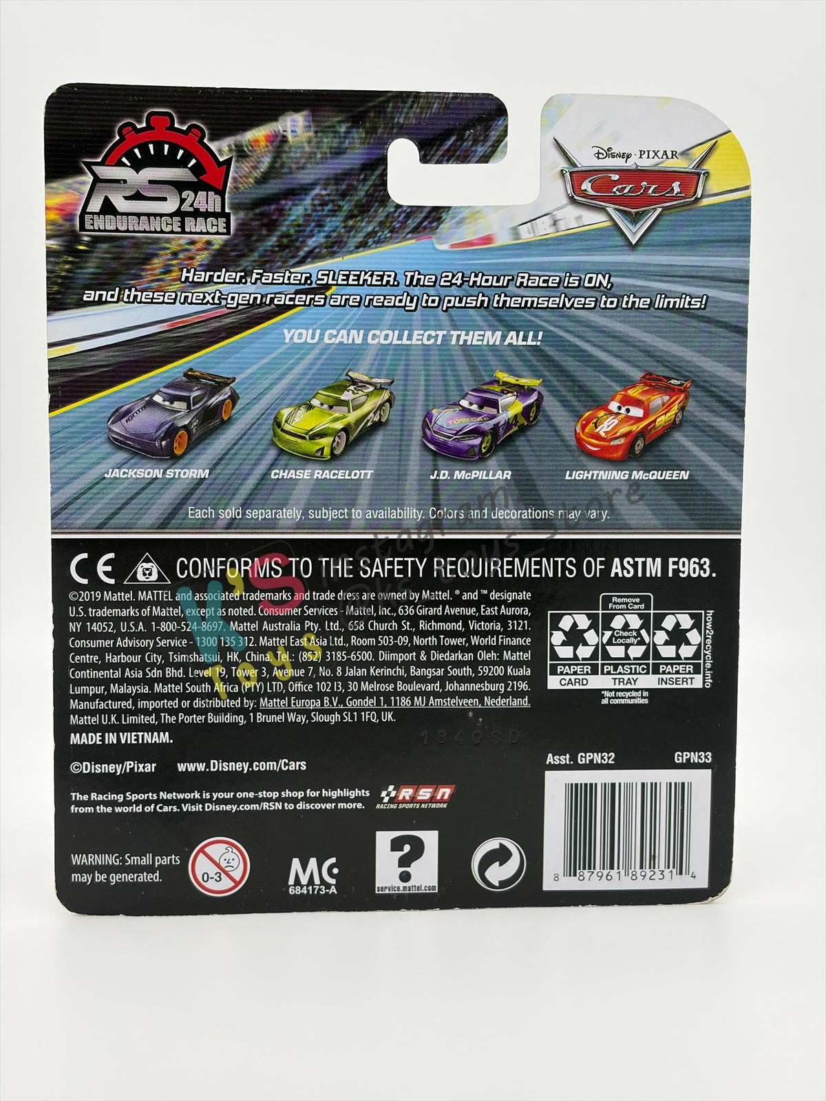 DISNEY PIXAR CARS BY MATTEL 1:55, "LIGHTNING MCQUEEN" - RS 24H ENDURANCE RACE SERIES - BNIP