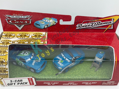 Gift Set Disney Pixar Cars 1:55 - 3-PACK SPARE O MIINT, CHIEF SPARE O MINT AND SPARE O MINT PITTY  - BNIP