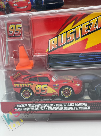 Disney Pixar Cars 1:55 2-Pack RUSTEZE LIGHTNING MCQUEEN - JACKSON STORM WITH ACCESSORIES - BNIP