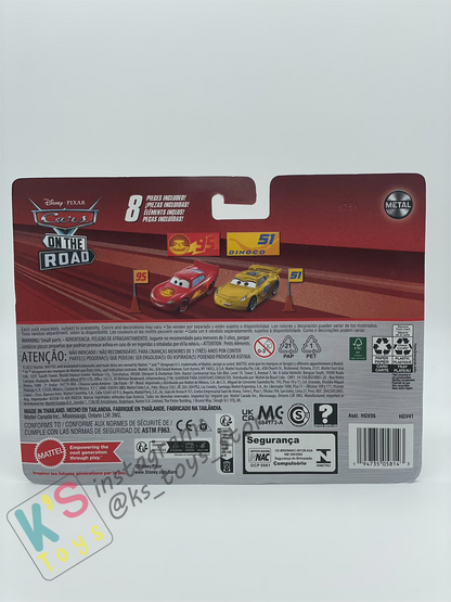 Disney Pixar Cars 1:55 2-Pack ROAD TRIP LIGHTNING MCQUEEN - RUSTEZE DINOCO CRUZ RAMIREZ  WITH ACCESSORIES - BNIP