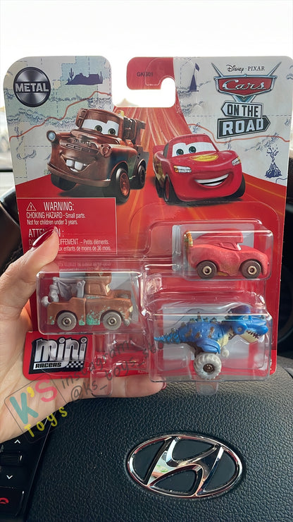 MINI RACERS DISNEY PIXAR CARS 3-PACK TYRANAMISSIASAURUS REX, CAVE LIGHTNING MCQUEEN, AND CAVE MATER - BNIP