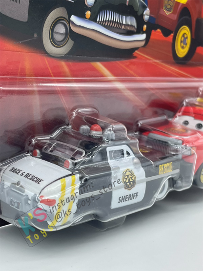 Disney Pixar Cars 1:55 by Mattel 2-Pack SHERIFF AND ADAM ROADRIGUEZ RACE AND RESCUE SERIES - 2025 NEW RELEASE - BNIP