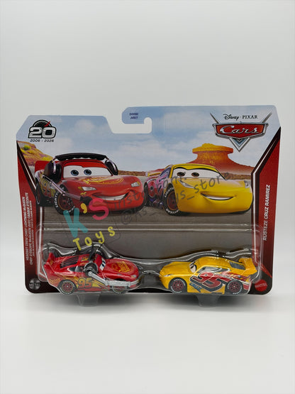 Disney Pixar Cars 1:55 by Mattel 2-Pack, HEADSET CREW CHIEF LIGHTNING MCQUEEN AND RUSTEZE CRUZ RAMIREZ - 2026 RE-RELEASED 20th ANNIVERSARY CARD - BNIP