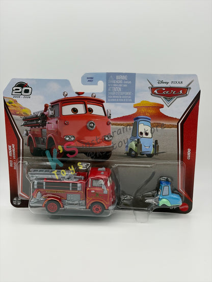 Disney Pixar Cars 1:55 by Mattel 2-Pack, RED AND GUIDO (FACIAL VARIANT) - 2026 RE-RELEASED 20th ANNIVERSARY CARD - BNIP