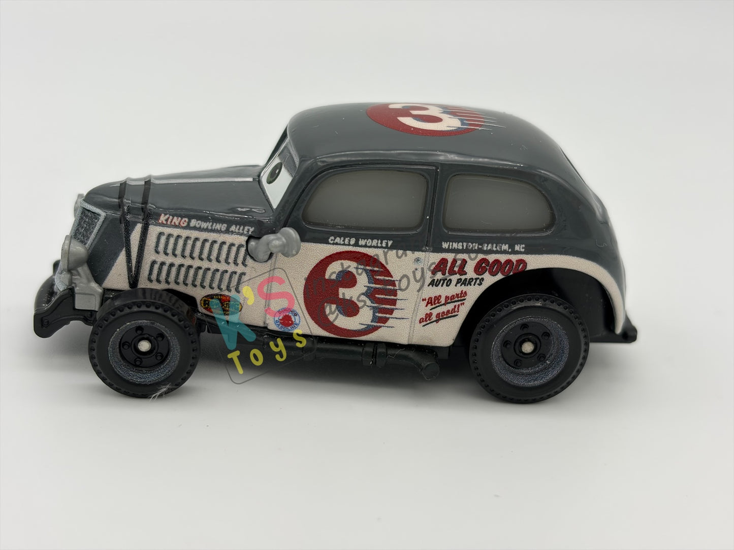 PRE-OWNED / LOOSE DISNEY PIXAR CARS BY MATTEL - "CALEB WORLEY" - CARS 3 DOC'S RACING DAYS SERIES - PLAYED CONDITION - READ DESCRIPTION!!!!!!!!!!!