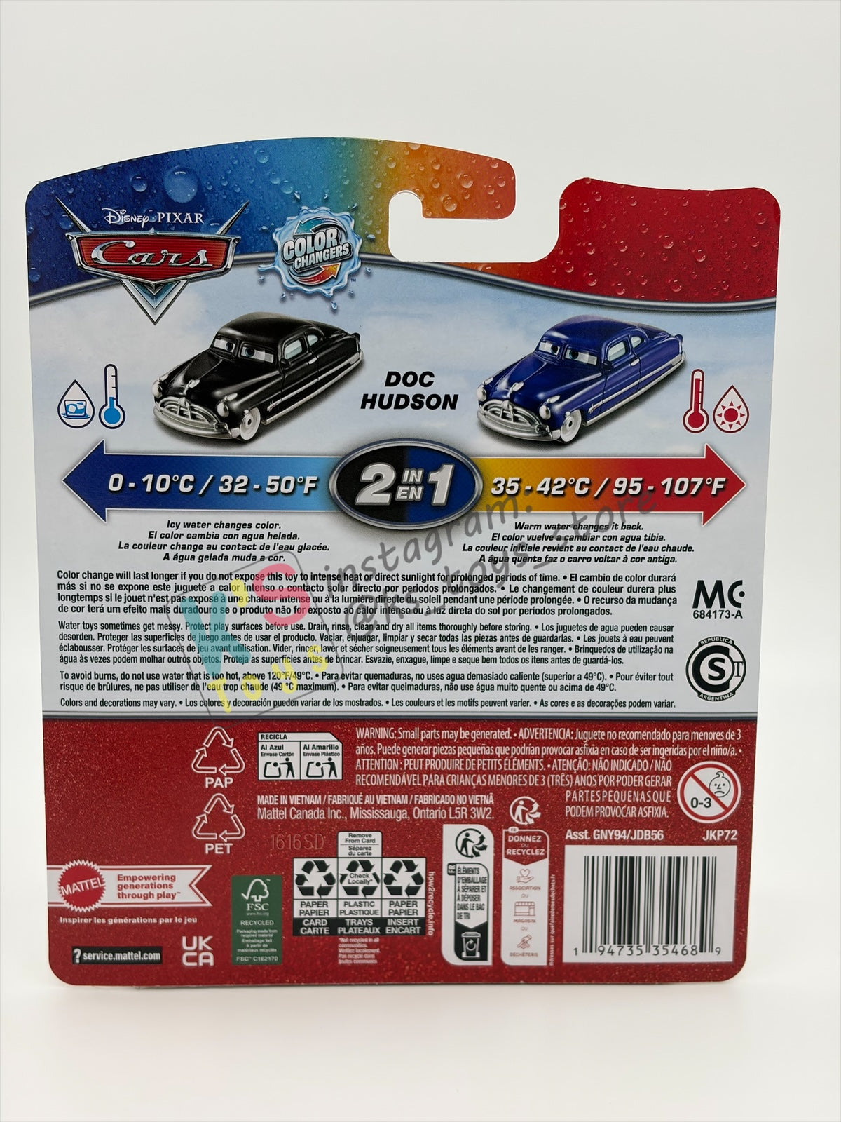 COLOR CHANGERS Disney Pixar Cars by MATTEL, DOC HUDSON - BLACK/BLUE 2026 RE-RELEASED - BNIP