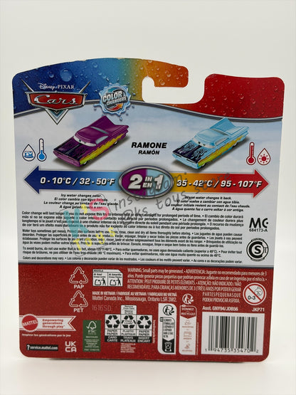 COLOR CHANGERS Disney Pixar Cars by MATTEL, RAMONE (PURPLE / LIGHT BLUE) WITH FLAMES - 2026 RE-RELEASED- BNIP