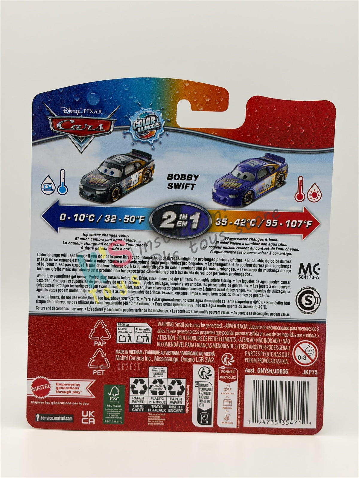 COLOR CHANGERS Disney Pixar Cars by MATTEL, BOBBY SWIFT (BLACK/PURPLE) - 2026 RE-RELEASED  - BNIP