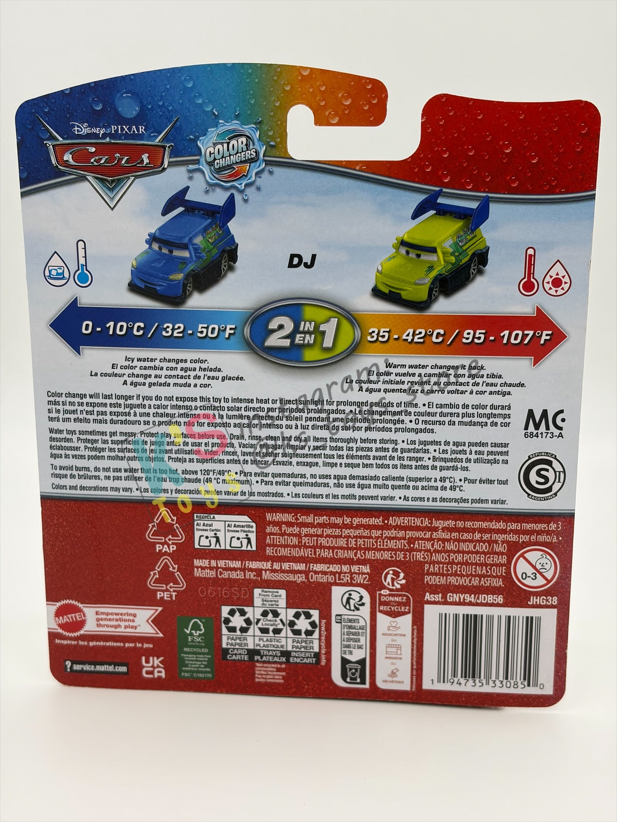 COLOR CHANGERS Disney Pixar Cars by MATTEL, DJ (GREEN/BLUE) - 2026 RE-RELEASED  - BNIP