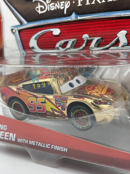 DISNEY PIXAR CARS BY MATTEL "GOLDEN LIGHTNING MCQUEEN WITH METALLIC DECO / FINISH" - BNIP