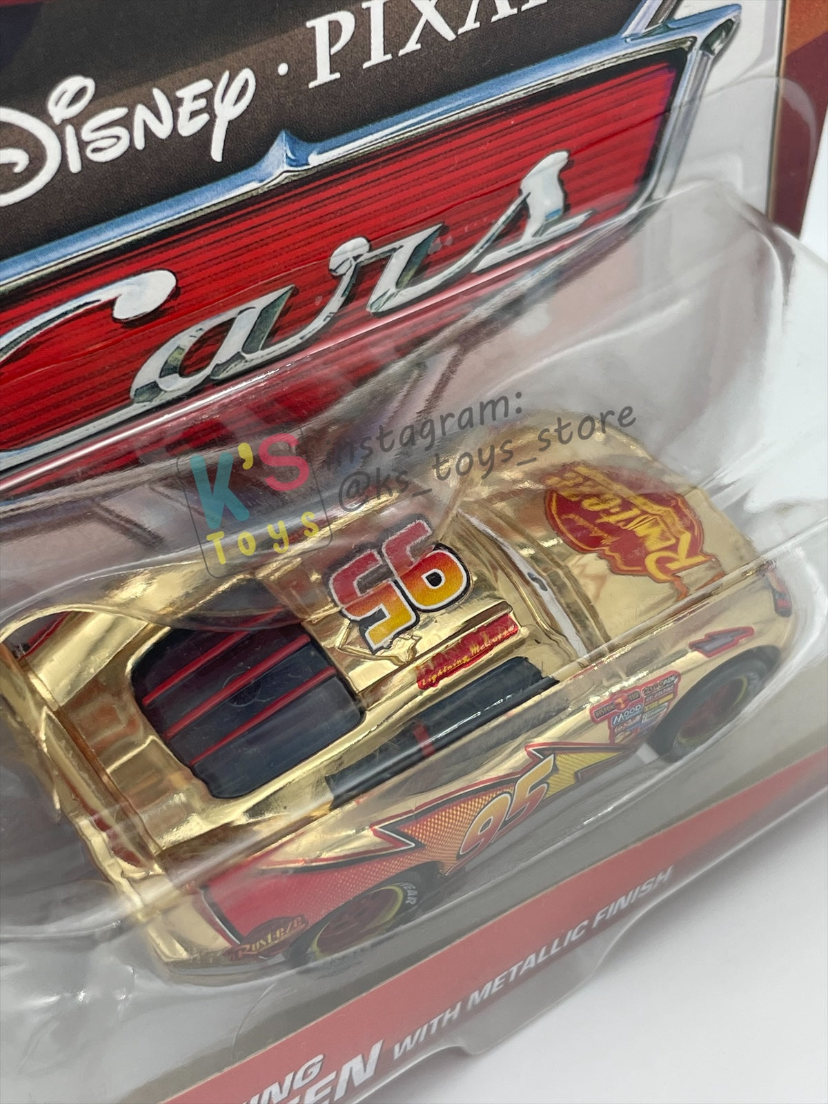 DISNEY PIXAR CARS BY MATTEL "GOLDEN LIGHTNING MCQUEEN WITH METALLIC DECO / FINISH" - BNIP