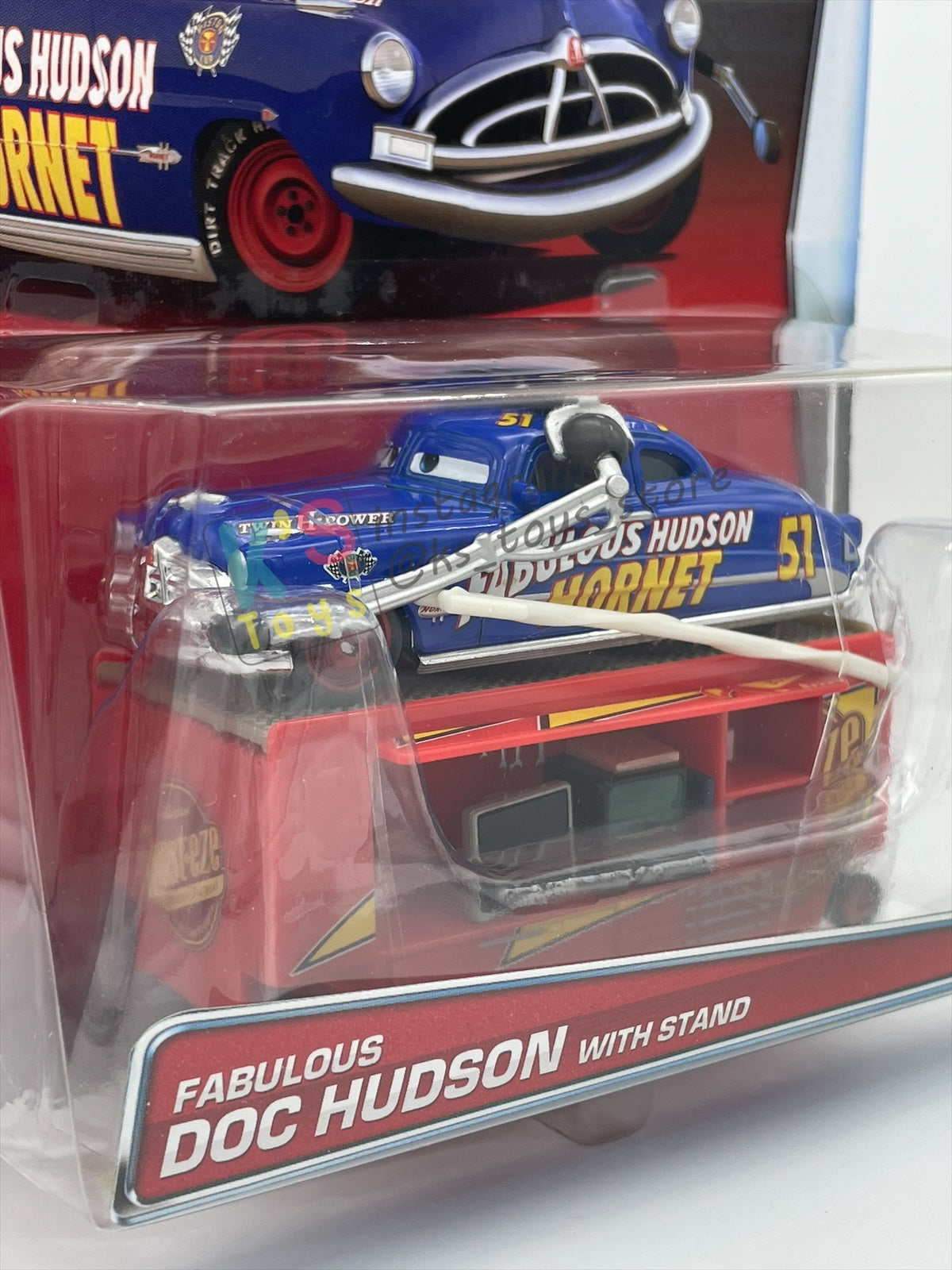 Rare DELUXE Disney Pixar Cars by Mattel, Fabulous Hudson with Stand - 95 PIT CREW SERIES - BNIP