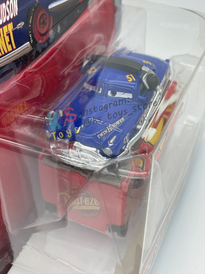 Rare DELUXE Disney Pixar Cars by Mattel, Fabulous Hudson with Stand - 95 PIT CREW SERIES - BNIP