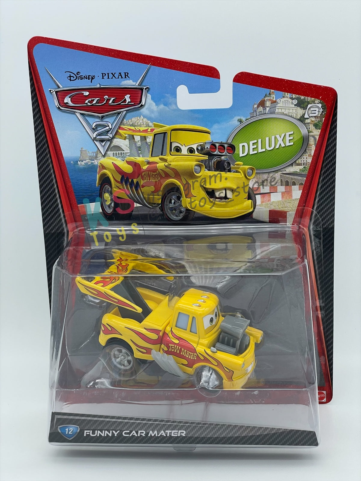DELUXE DISNEY PIXAR CARS BY MATTEL, "FUNNY CAR MATER (HOT ROD MATER)" - BNIP