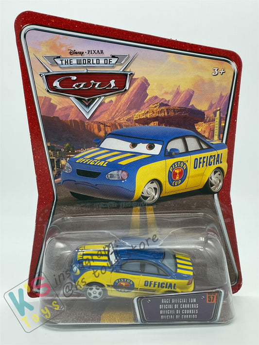 DISNEY PIXAR CARS BY MATTEL, THE WORLD OF CARS SERIES - RACE OFFICIAL TOM #57 - BNIP