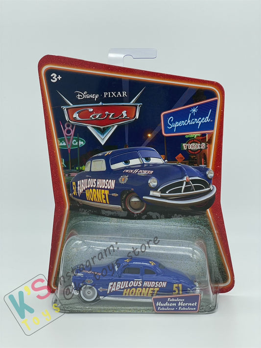 DISNEY PIXAR CARS BY MATTEL, SUPERCHARGED SERIES - FABULOUS HUDSON HORNET WITH WHITE RIMS - BNIP