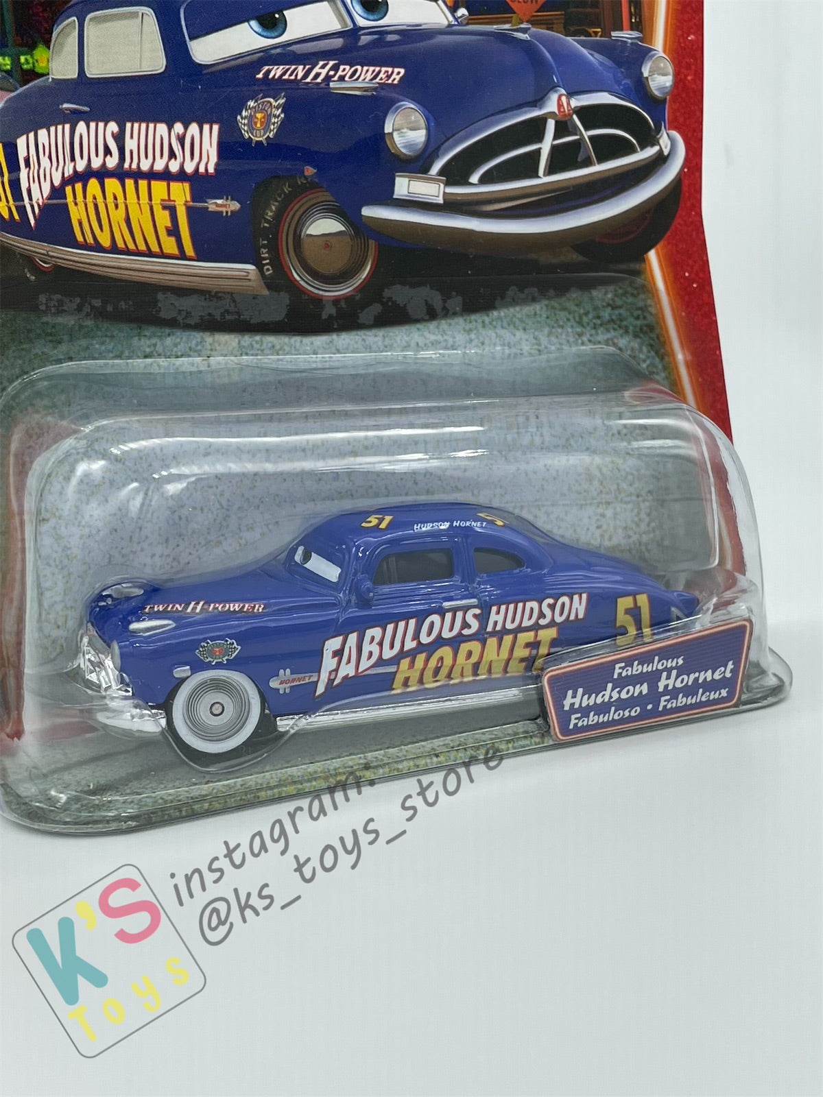 DISNEY PIXAR CARS BY MATTEL, SUPERCHARGED SERIES - FABULOUS HUDSON HORNET WITH WHITE RIMS - BNIP