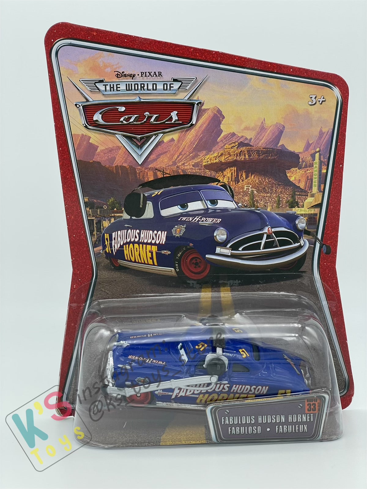 DISNEY PIXAR CARS BY MATTEL, THE WORLD OF CARS SERIES -FABULOUS HUDSON HORNET WITH HEADSET #33 - BNIP