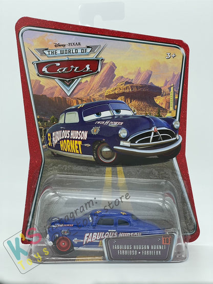 DISNEY PIXAR CARS BY MATTEL, THE WORLD OF CARS SERIES -FABULOUS HUDSON HORNET WITH RED RIMS #10 - BNIP