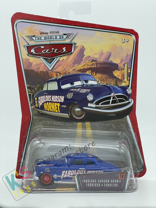 DISNEY PIXAR CARS BY MATTEL, THE WORLD OF CARS SERIES -FABULOUS HUDSON HORNET WITH RED RIMS #10 - BNIP